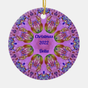 Décoration En Céramique DELTA ~ NOËL Rouge Vert Bleu Rose 2022 ~