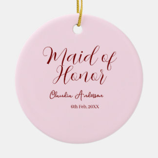 Décoration En Céramique Demoiselle d'honneur mauve nom date rose pastel ma