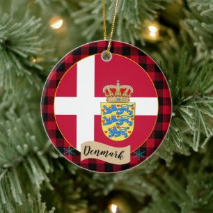 Décoration En Céramique Denmark, Red buffalo plaid & Danish Flag
