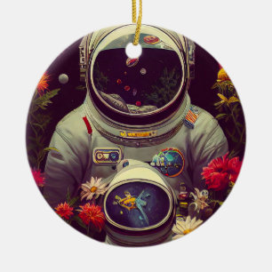 Décoration En Céramique Des astronautes colorés dans l'espace avec des fle