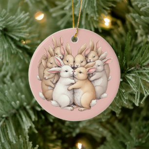 Décoration En Céramique Des lapins adorables dans un Pastel cosy Hug Illus