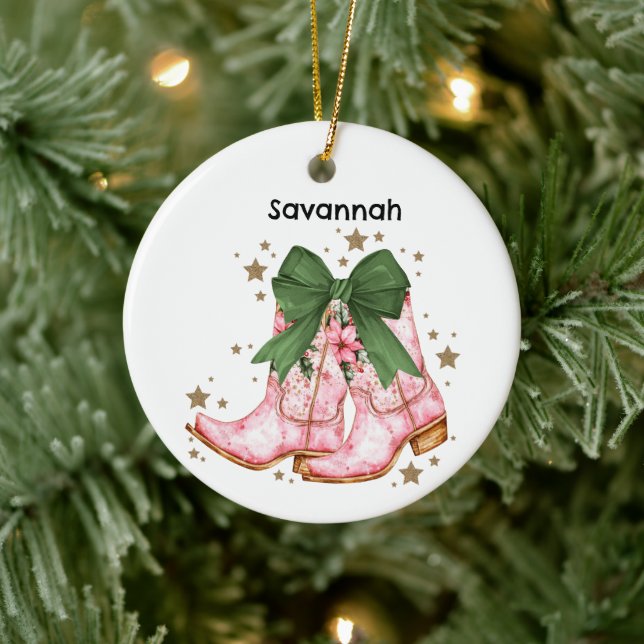 Décoration En Céramique Desert/Southwest Pink Cowboy Christmas Boots (Arbre)