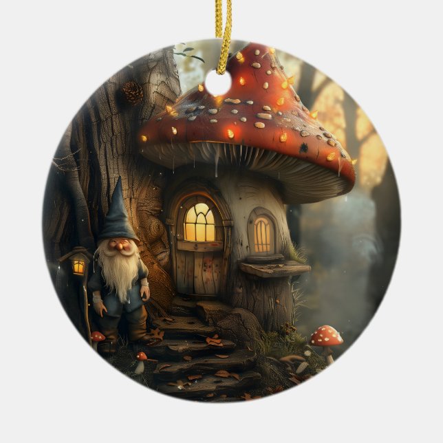 Décoration En Céramique Design de gnome et de champignon (Devant)