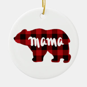 Décoration En Céramique Design ours mignonne Mama, plaid noir rouge rustiq