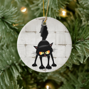 Décoration En Céramique Dessin animé de chat noir drôle et féroce