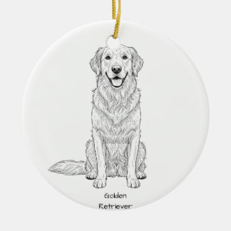 Décoration En Céramique Dessin au trait minimaliste de Chien Retriever dor