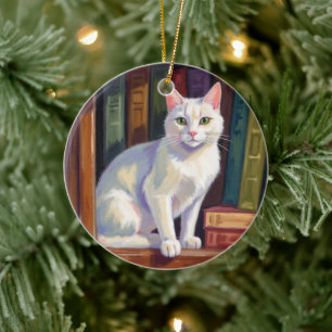 Décoration En Céramique Dessin de chat blanc