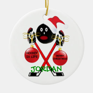 Décoration En Céramique Dessin de Noël de hockey