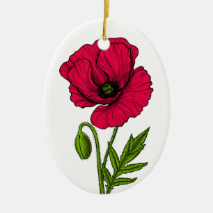 Décoration En Céramique Dessin de pavot rouge
