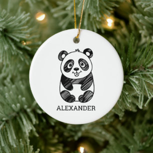 Décoration En Céramique Dessin minimaliste de panda blanc et noir