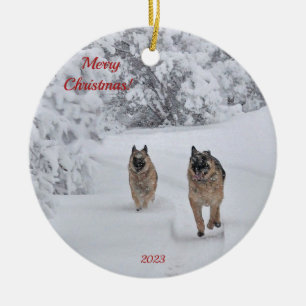 Décoration En Céramique Deux chiens bergers allemands Secourus courent dan