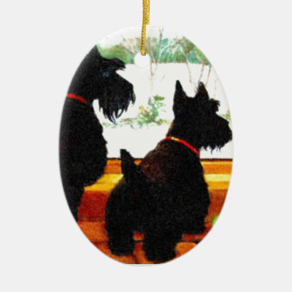 Décoration En Céramique Deux chiens de Scottie attendant le père noël