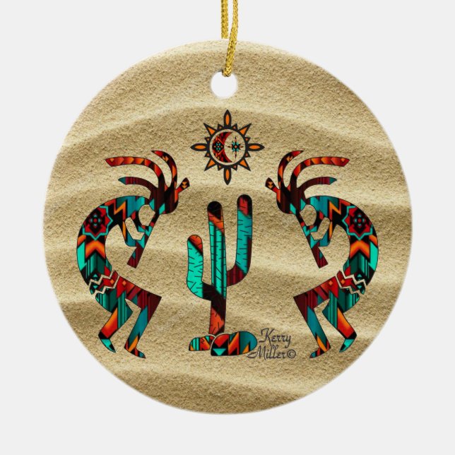 Décoration En Céramique Deux Kokoplelli Jouant La Flûte (Devant)