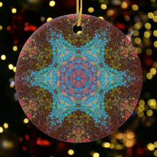 Décoration En Céramique Digital Mandala bleu rouge et vert