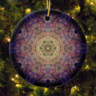 Décoration En Céramique Digital Mandala jaune violet bleu et noir