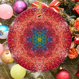 Décoration En Céramique Digital Mandala Orange bleu et rouge