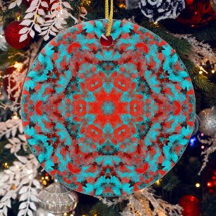 Décoration En Céramique Digital Mandala rouge et bleu