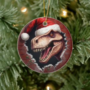 Décoration En Céramique Dino à Santa Hat - 3D