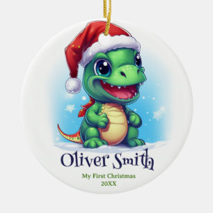 Décoration En Céramique Dinosaur Nom personnalisé Premier Noël