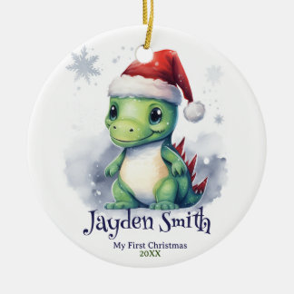 Décoration En Céramique Dinosaur Nom personnalisé Premier Noël