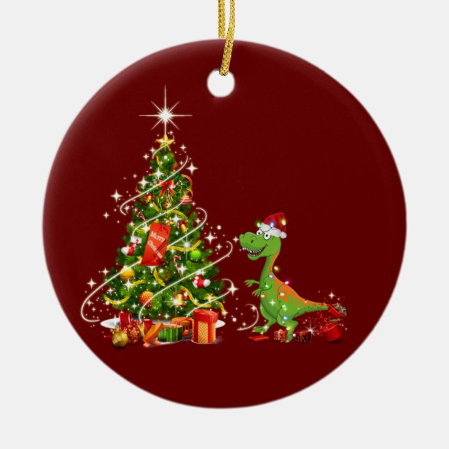 Décoration En Céramique Dinosaure Avec Casquette Scaft Noël (Devant)