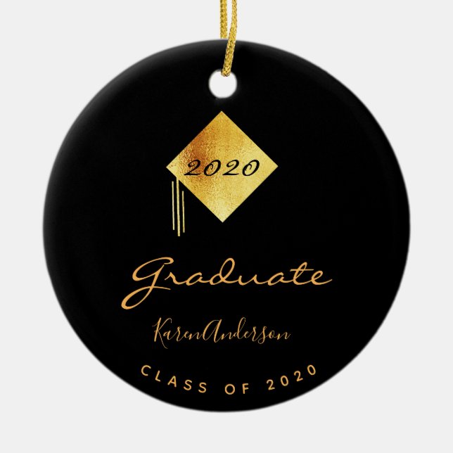 Décoration En Céramique Diplômé casquette d'or noir (Devant)