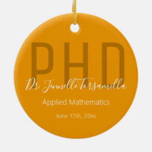 Décoration En Céramique Diplômé Keepsaké Orange Blanc Nom Diplôme PhD