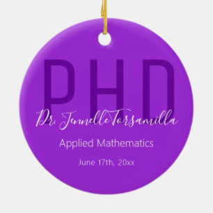 Décoration En Céramique Diplômé Keepsaké violet blanc Nom Diplôme PhD