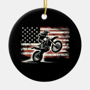 Décoration En Céramique Dirt Bike American Flag Motocross Biker Vintage US