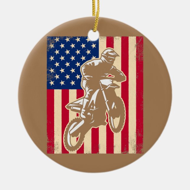 Décoration En Céramique Dirt Bike USA Drapeau américain Motocross (Devant)