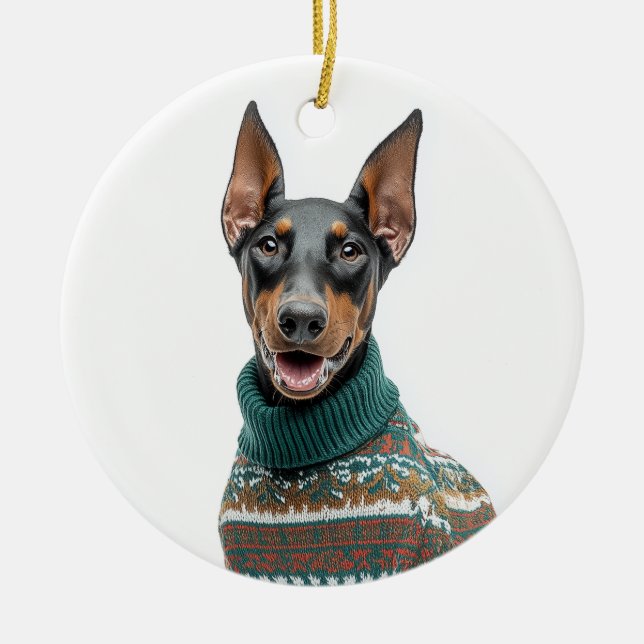 Décoration En Céramique Doberman au pull de Noël (Devant)