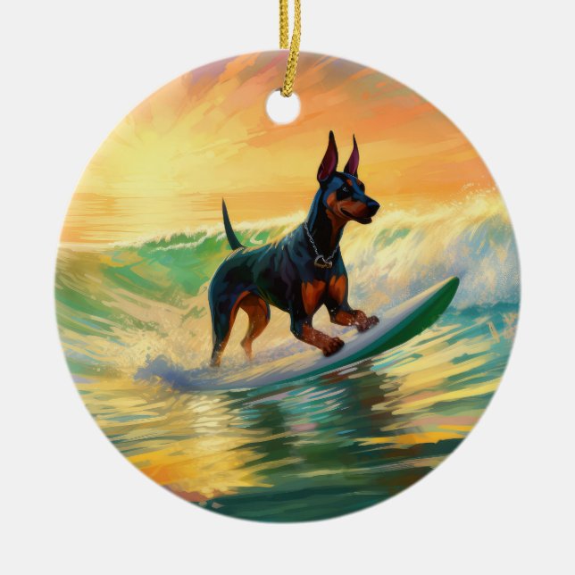 Décoration En Céramique Doberman Beach Surf Peinture (Devant)