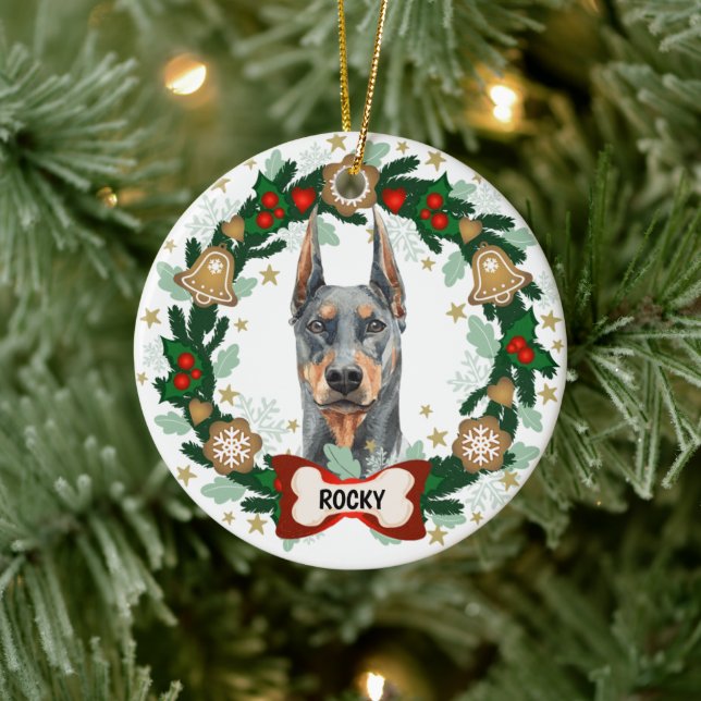 Décoration En Céramique Doberman Chien Noël Mignonne Chien Cookie Wreath (Arbre)