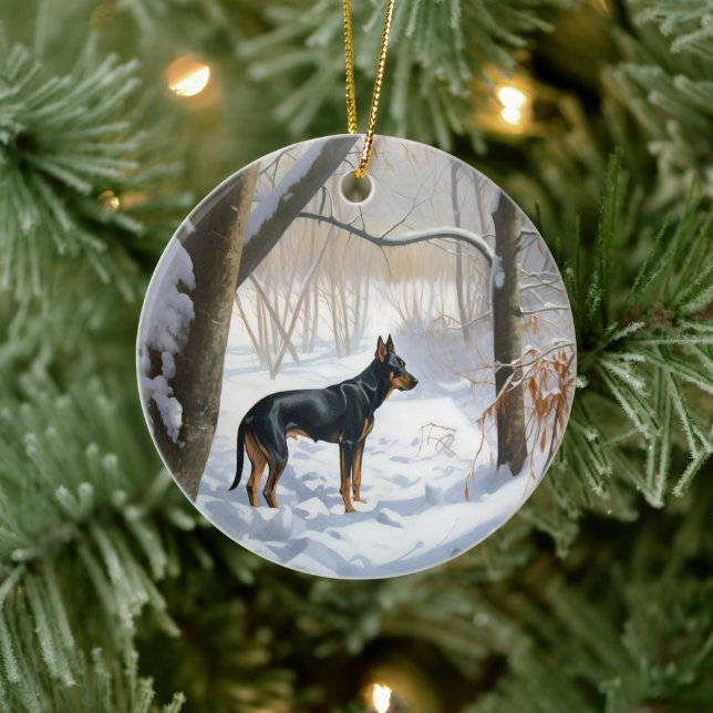 Décoration En Céramique Doberman Pinscher Laisser Neige Noël (Arbre)
