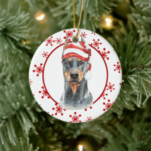 Décoration En Céramique Doberman Santa Hat Red Snowflake Modèle