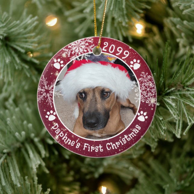 Décoration En Céramique Dog First Christmas Snowflakes 2 Photos (Arbre)