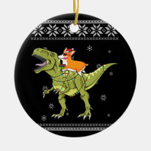 Décoration En Céramique Don de chien  Corgi Riding T Rex Dinosaur Noël