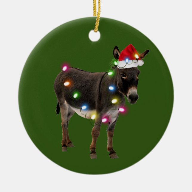 Décoration En Céramique Donkey Avec Lumières Casquettes Noël (Devant)