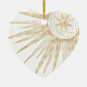 Décoration En Céramique Doodles d'or élégants Sun Moon Mandala Design