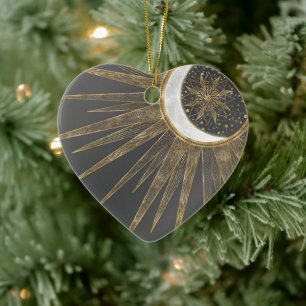 Décoration En Céramique Doodles d'or élégants Sun Moon Mandala Design