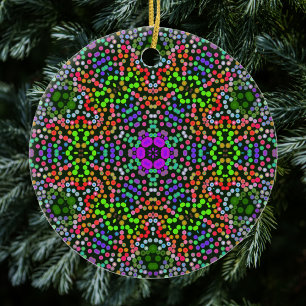 Décoration En Céramique Dot Mandala Flower vert violet et orange