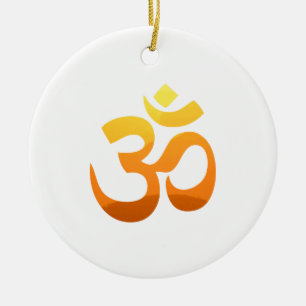 Décoration En Céramique Double face Zen Yoga Om Mantra Symbole or Soleil