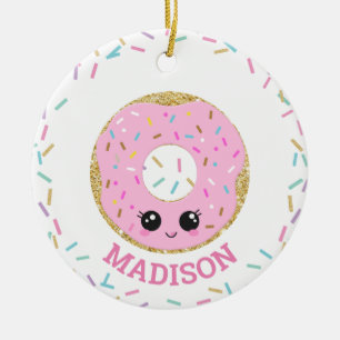 Décoration En Céramique Doughnut de beigne rose mignonne avec nom