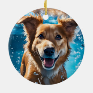 Décoration En Céramique Doux Brown bracelet de chien blanc dans l'ornement