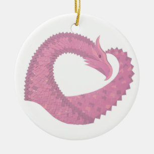 Décoration En Céramique Dragon de coeur rose sur blanc
