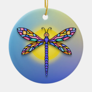 Décoration En Céramique Dragonfly - en blues (rond)
