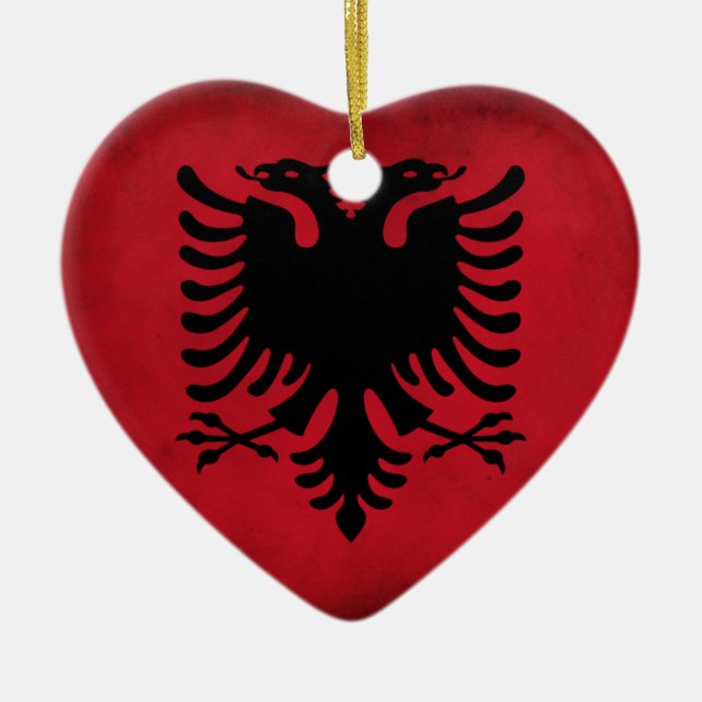 Décoration En Céramique Drapeau albanais grunge [de haute qualité] (Devant)