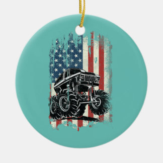 Décoration En Céramique Drapeau américain Monster Truck Vintage
