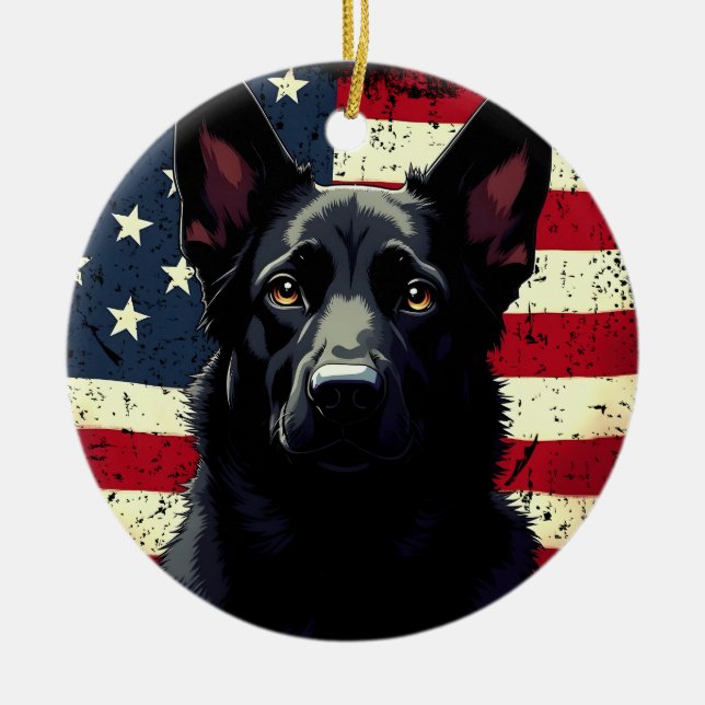 Décoration En Céramique Drapeau américain Patriotique Black German Shepher (Devant)