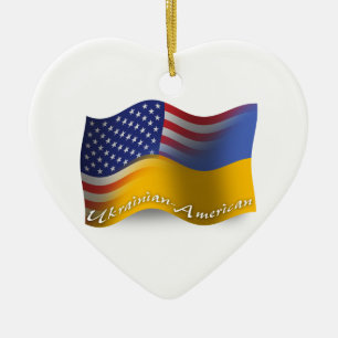 Décoration En Céramique Drapeau de ondulation Ukrainien-Américain